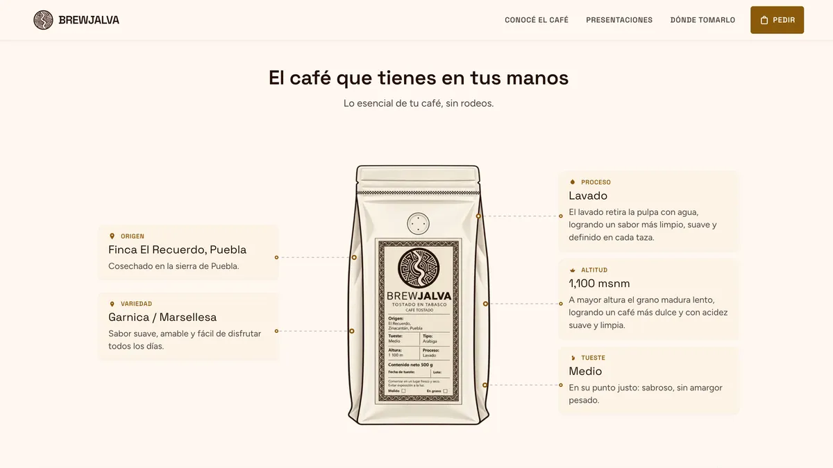 BrewJalva — café tostado en Tabasco, presentación de 500 g de café en grano
